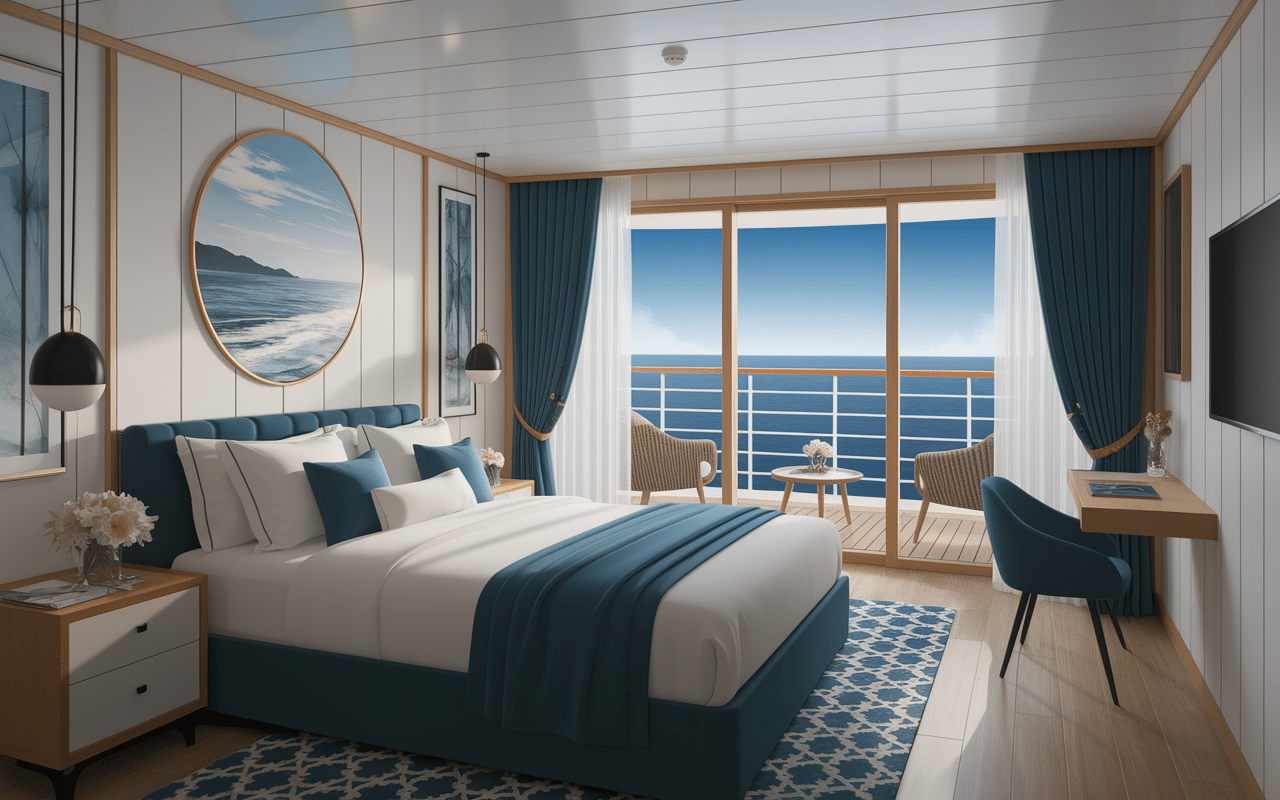 Cabine croisiere Costa Smeralda avec balcon vue mer