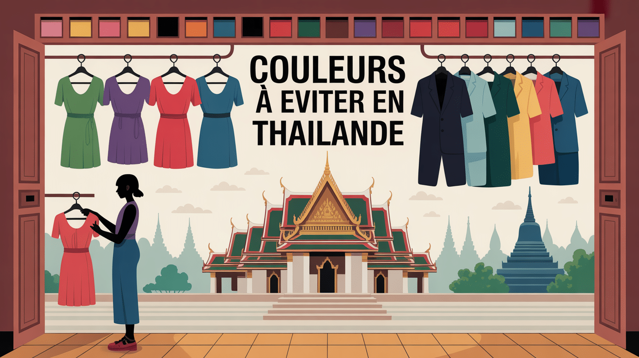 Garde-robe avec vêtements colorés, temple bouddhiste en Thaïlande