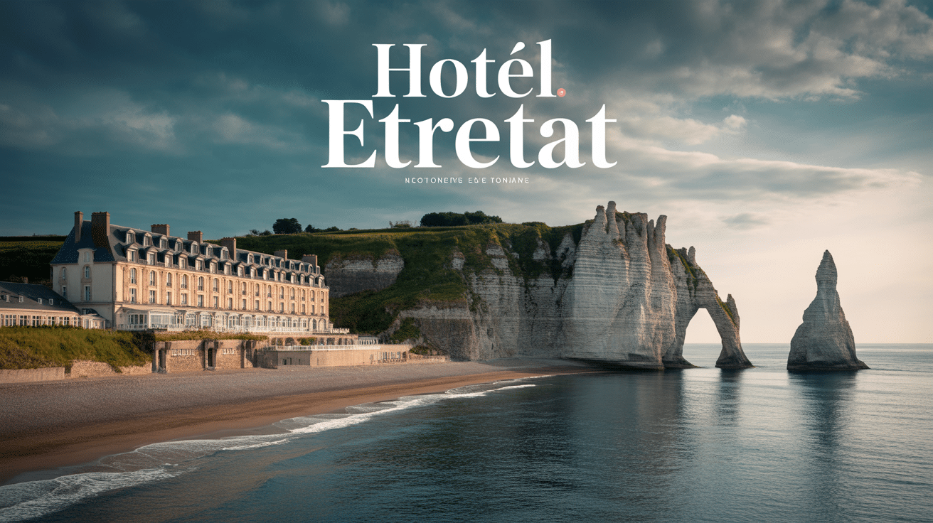 Vue des falaises et hôtel Étretat