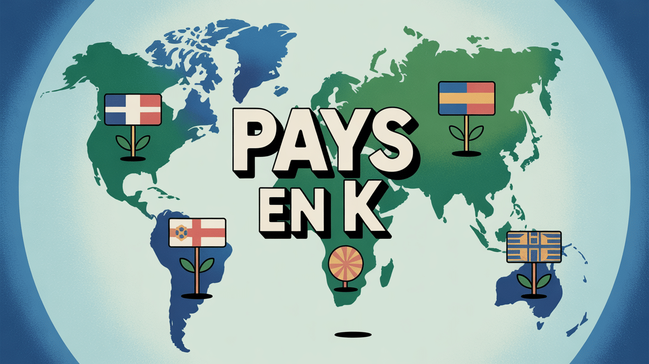 Planisphère stylisé avec 6 drapeaux pays en k