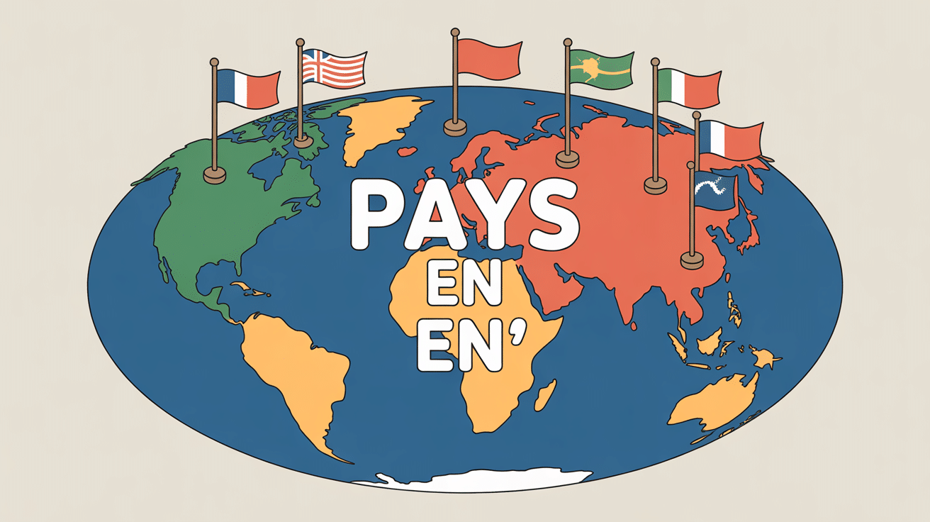 Planisphère avec drapeaux des pays en N