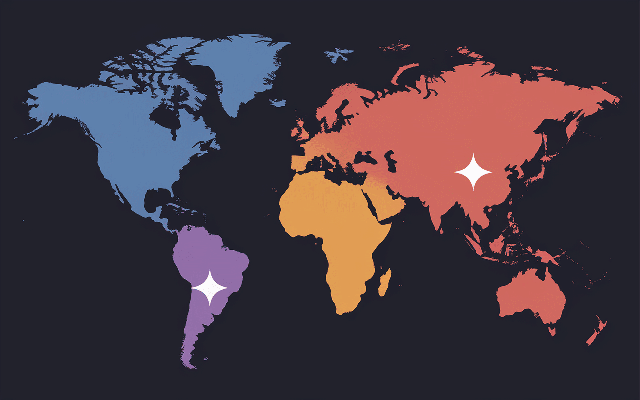 carte monde pays en v quatre continents zones colorees