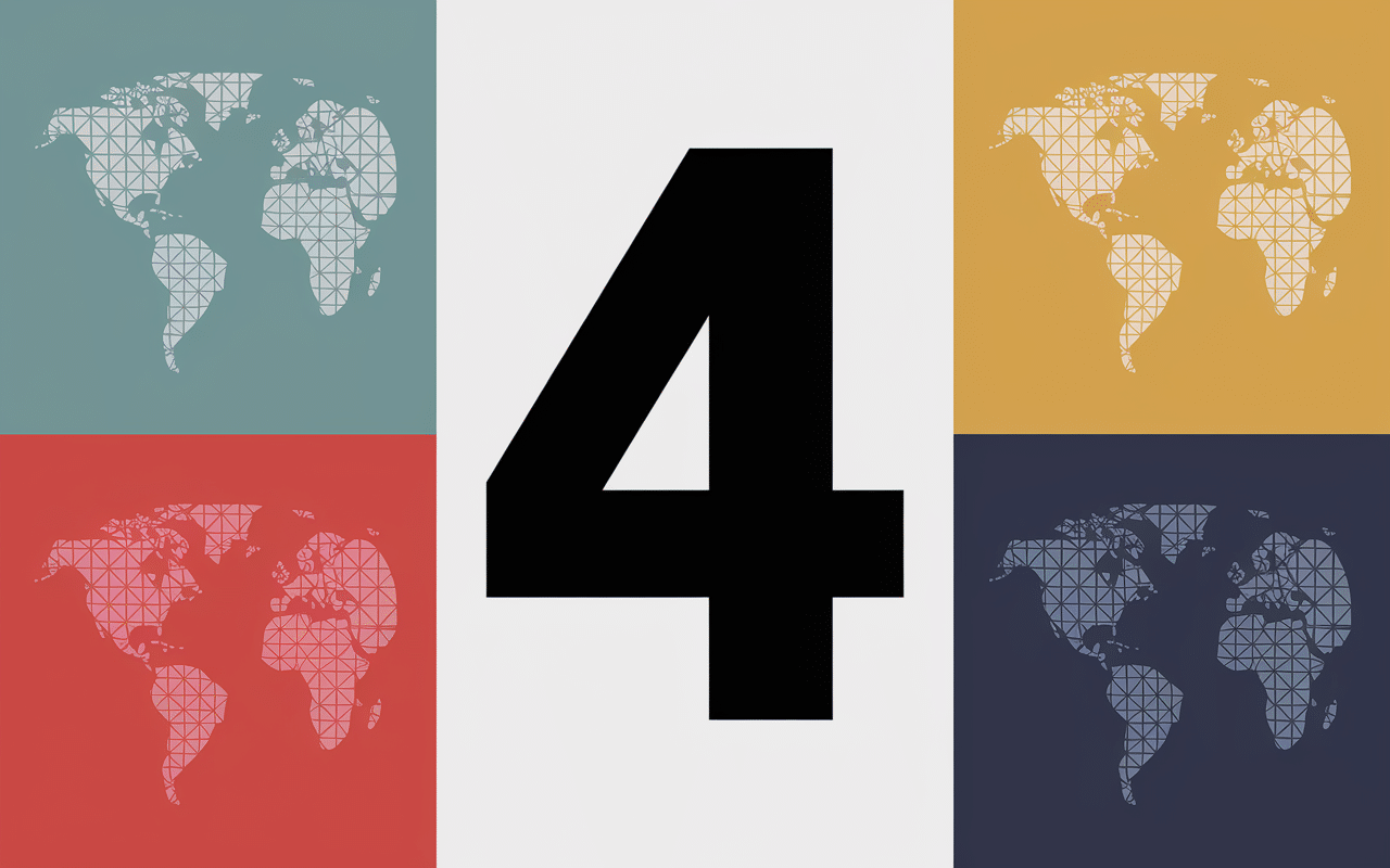 4 pays en v silhouettes formes couleurs différentes