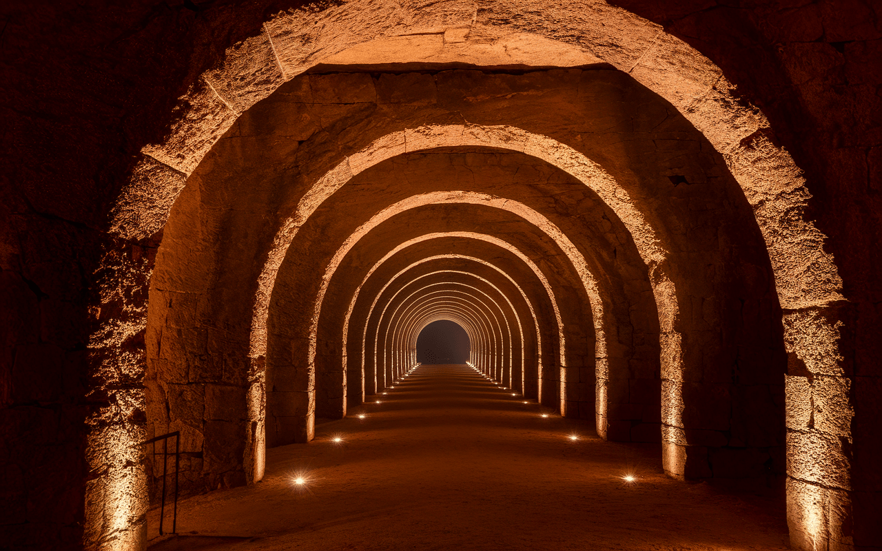 Galerie souterraine de Terra Vinea avec voûtes en pierre