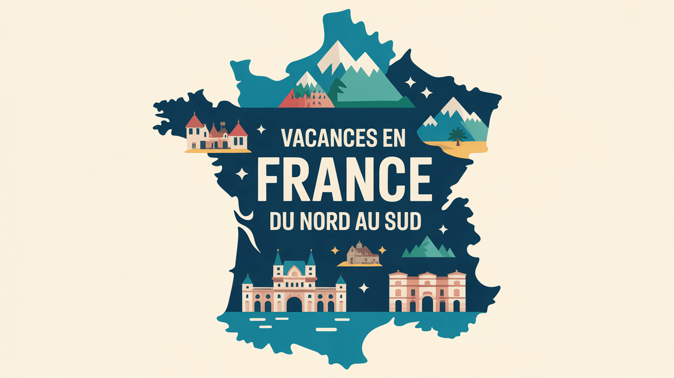 Carte stylisée de France avec icônes touristiques