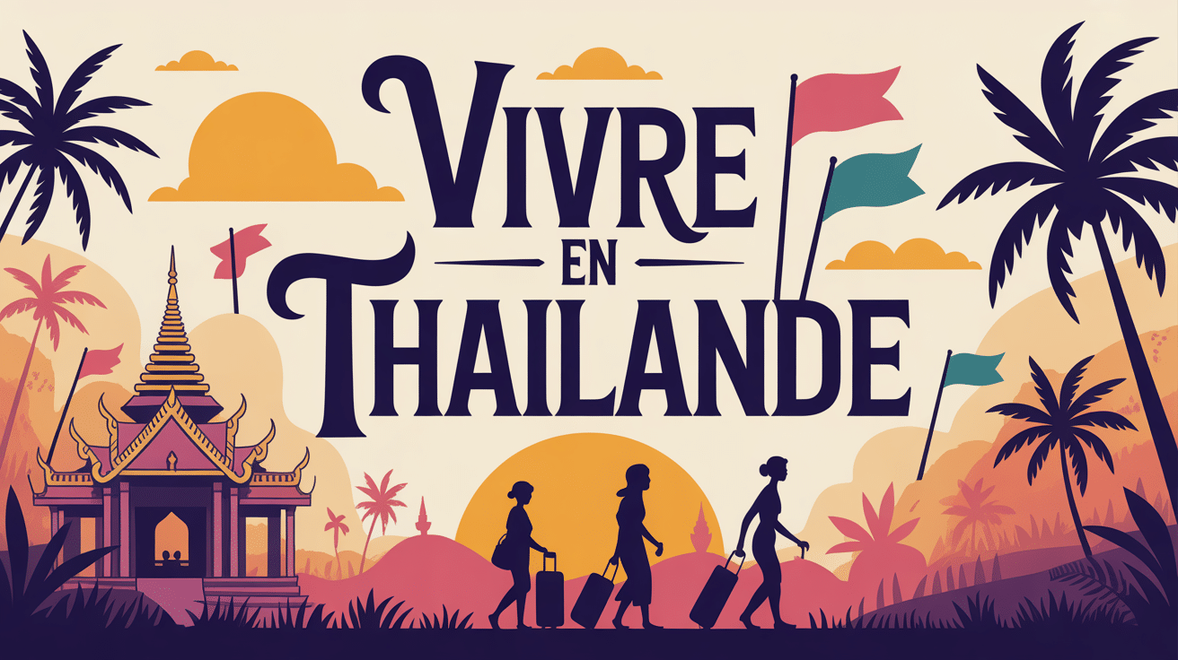 Paysage tropical Thaïlande avec temple et palmiers