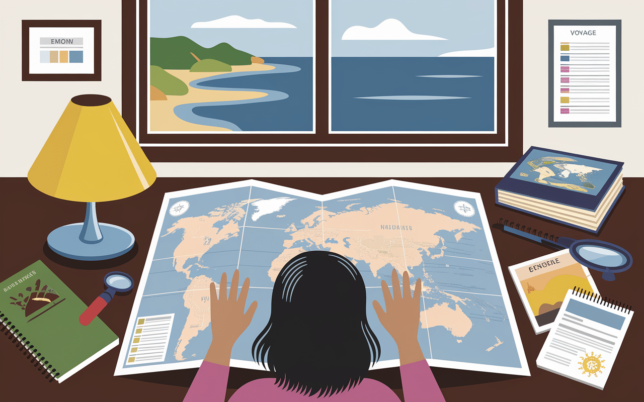 Personne étudiant carte de Bretagne sur table