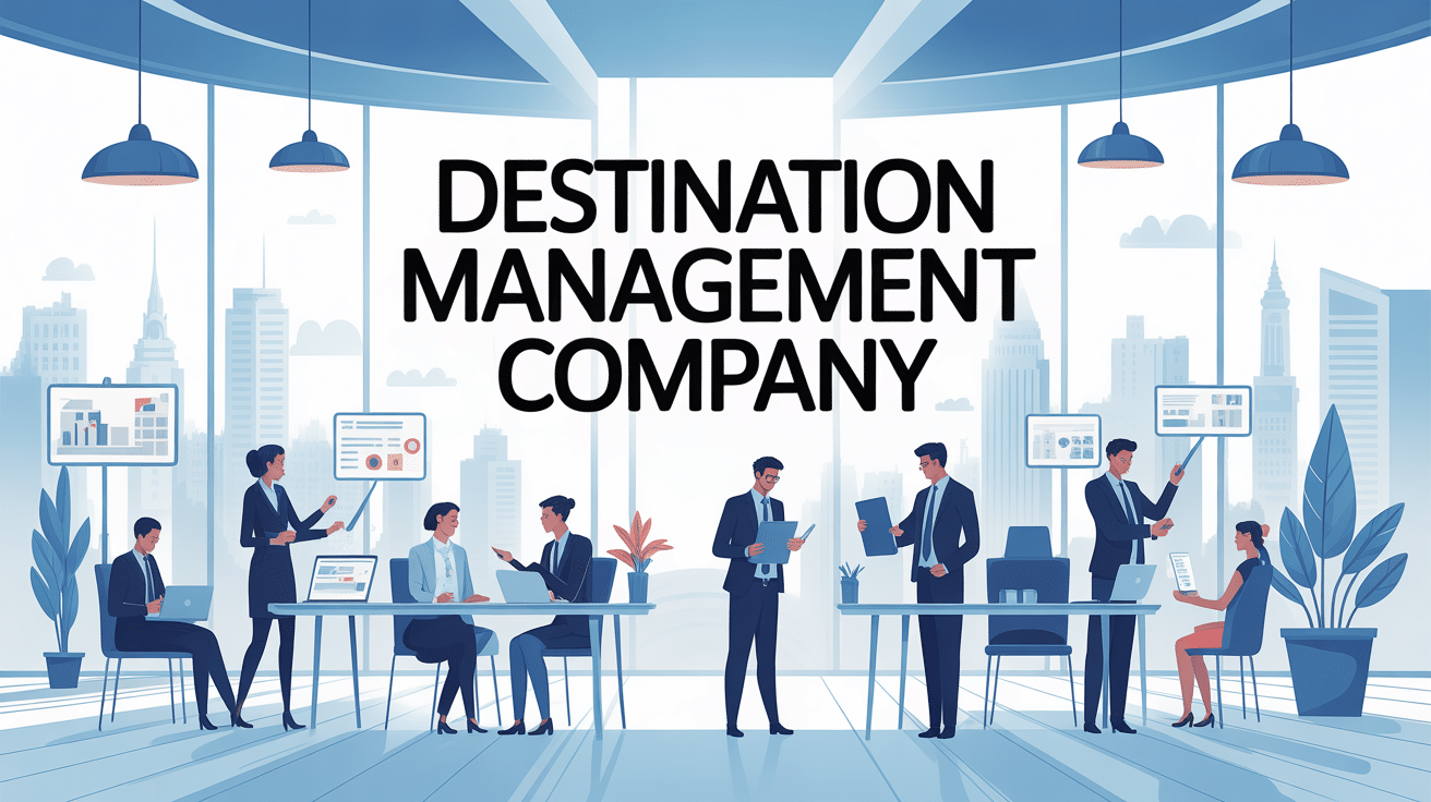 Illustration destination management company équipe professionnelle