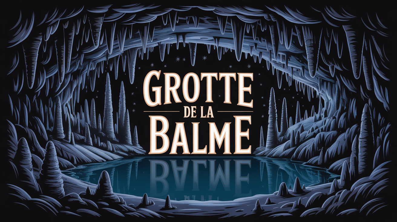 Illustration stylisée grotte de la balme stalactites lac