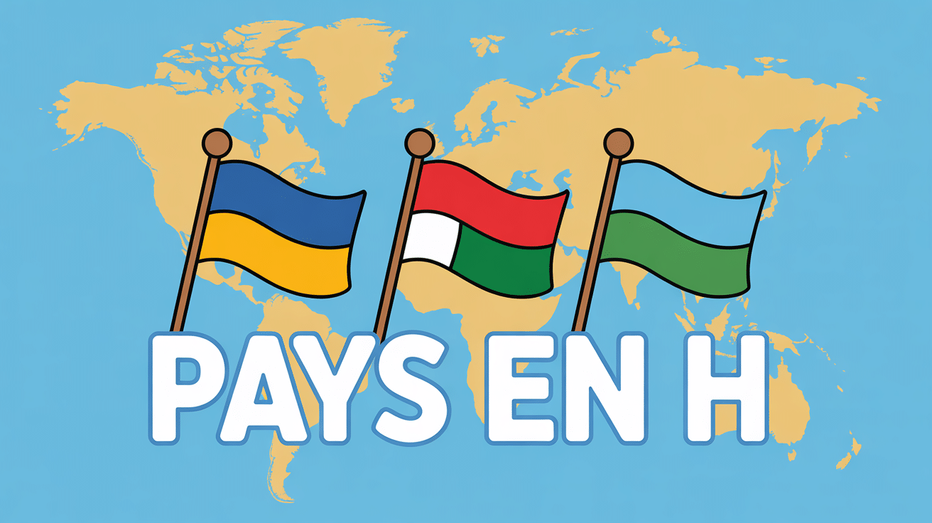 Trois drapeaux de pays en H devant une mappemonde