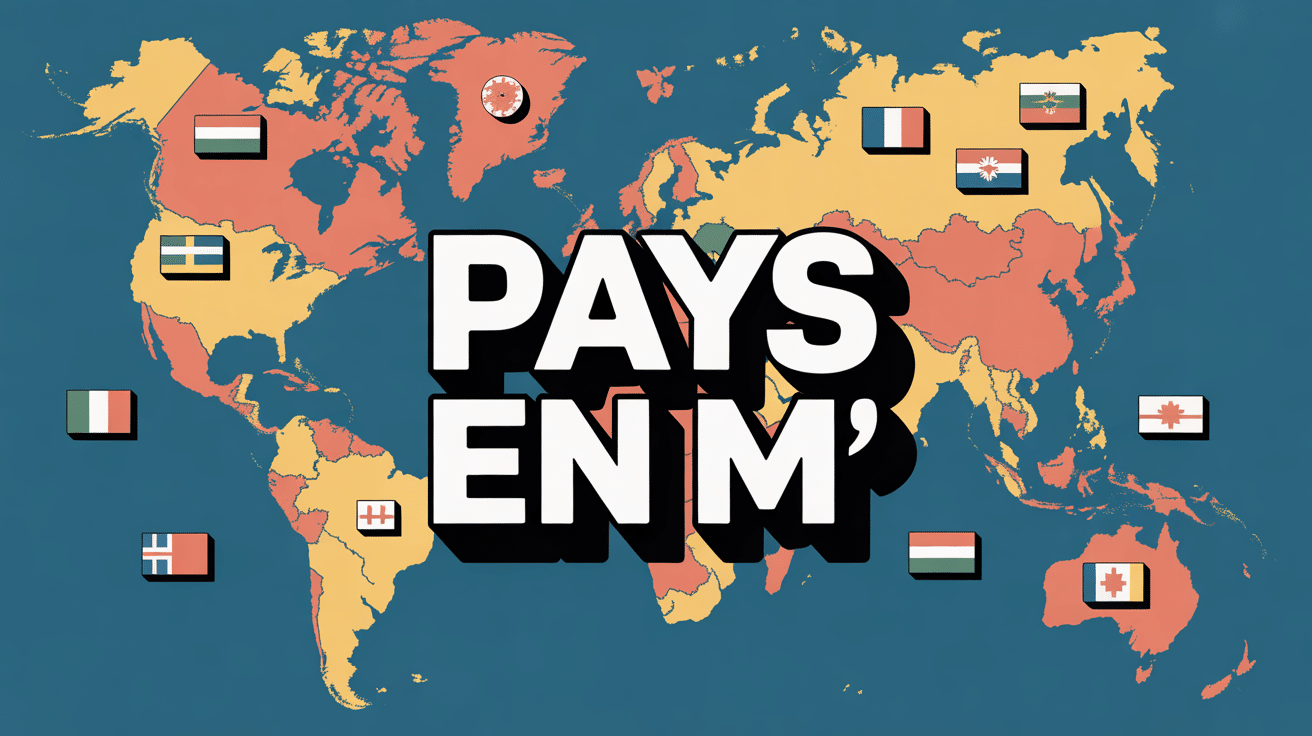 Planisphère pays en m avec drapeaux