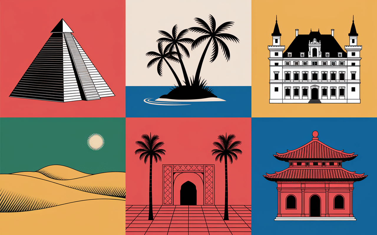 Collage d’éléments culturels pays en m