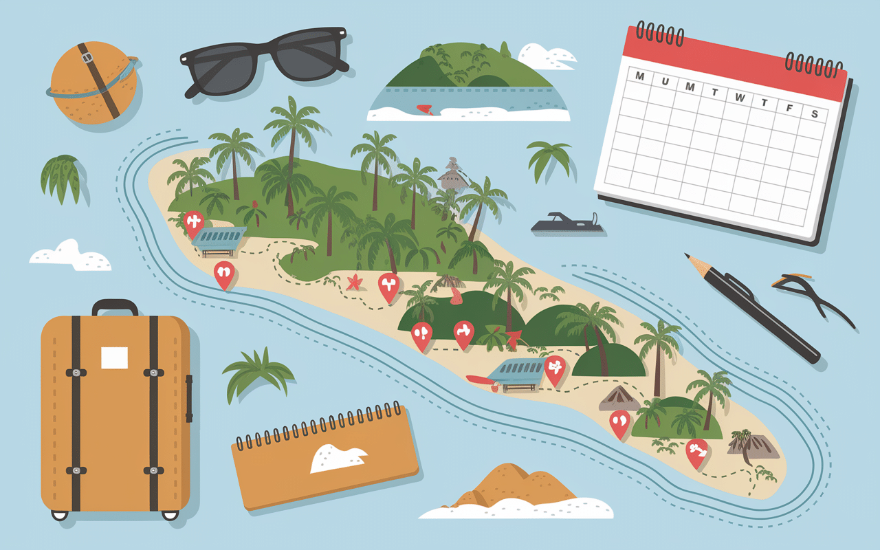 Organisation sejour au Bali carte calendrier bagages