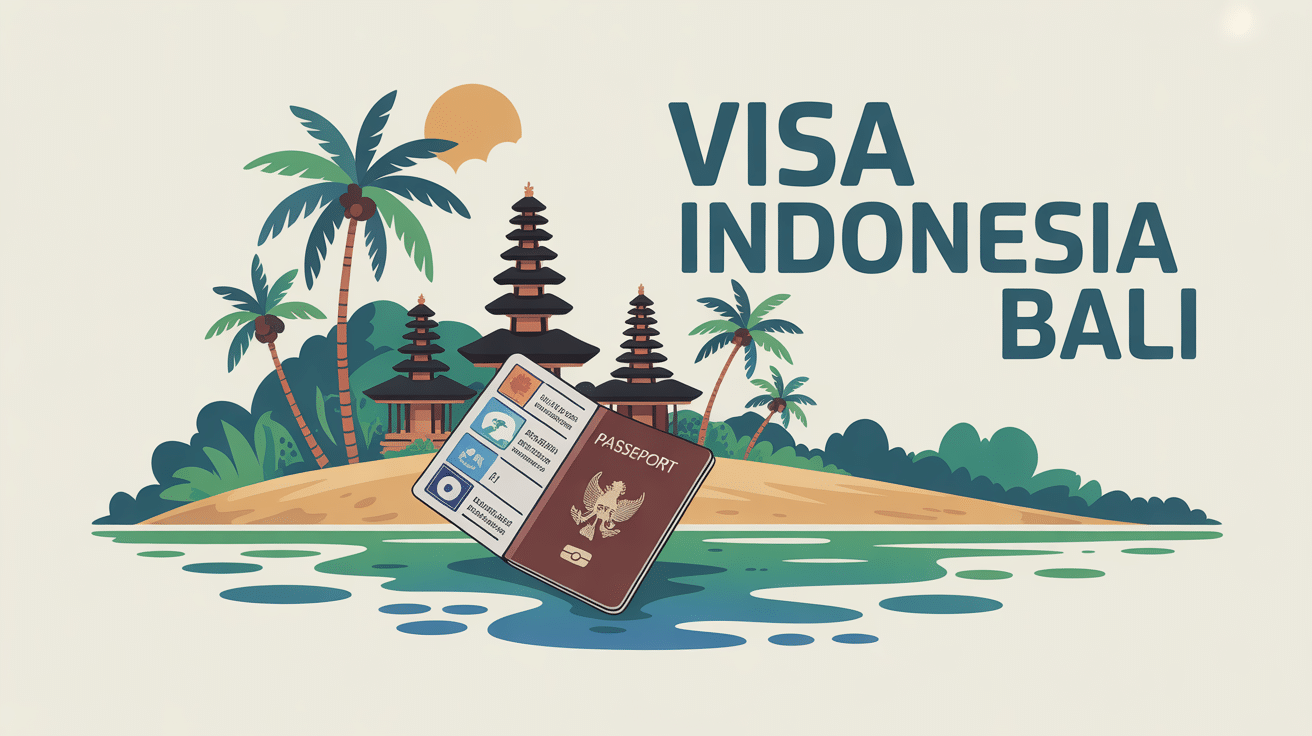 illustration visa indonesia bali passeport plage