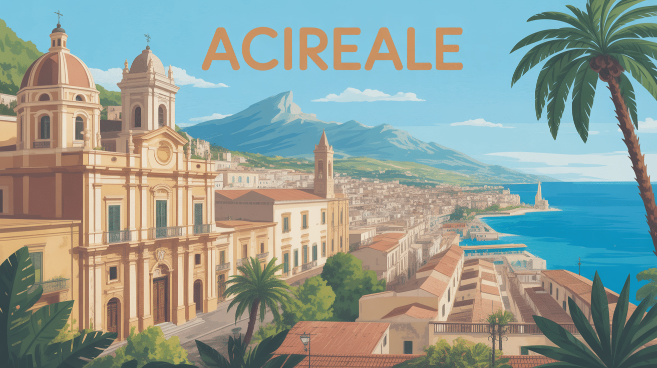 Vue panoramique d'Acireale entre mer et Etna