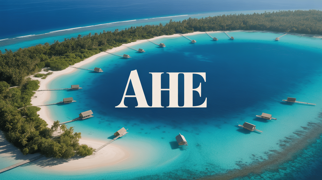 Vue aerienne atoll ahe lagon turquoise perliculture