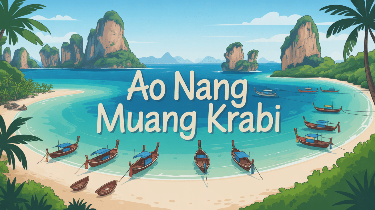 Baie tropicale Ao Nang Muang Krabi avec plage sable blanc et bateaux