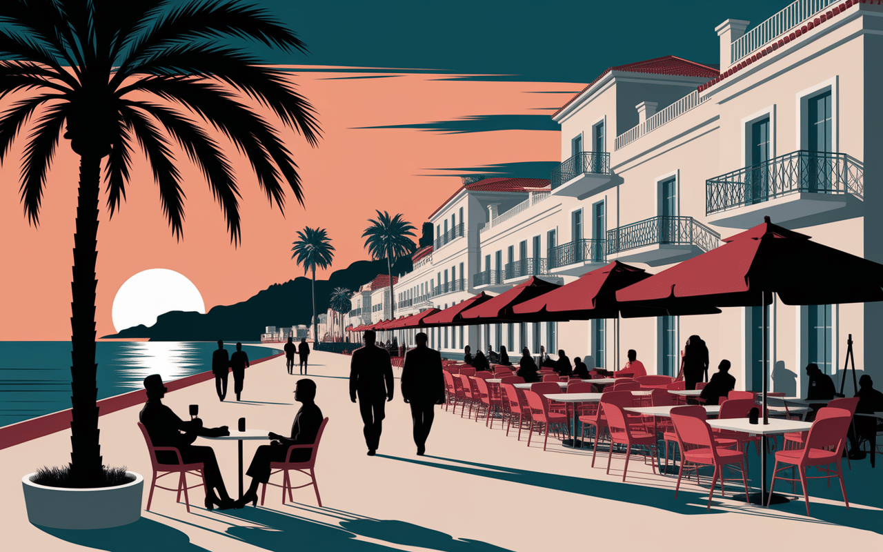 Promenade méditerranéenne Benalmádena sous coucher de soleil