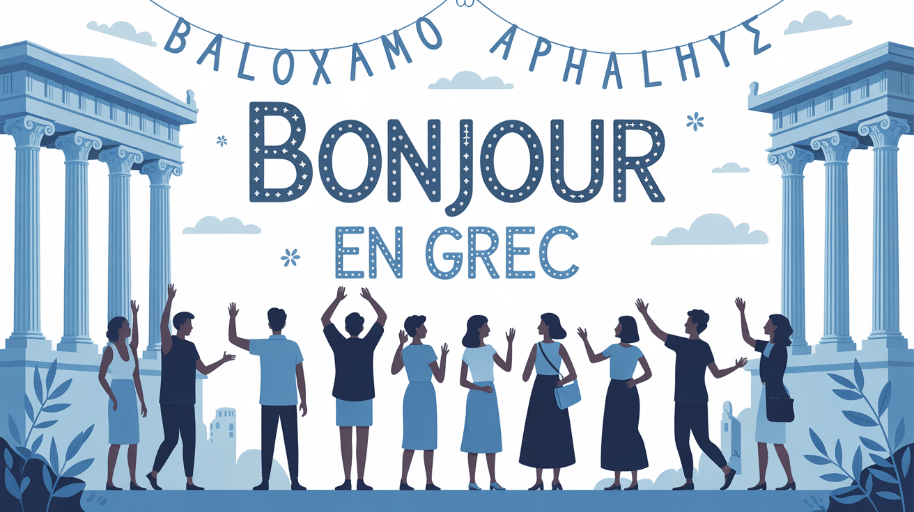 Place grecque, silhouettes qui se saluent, bonjour grec