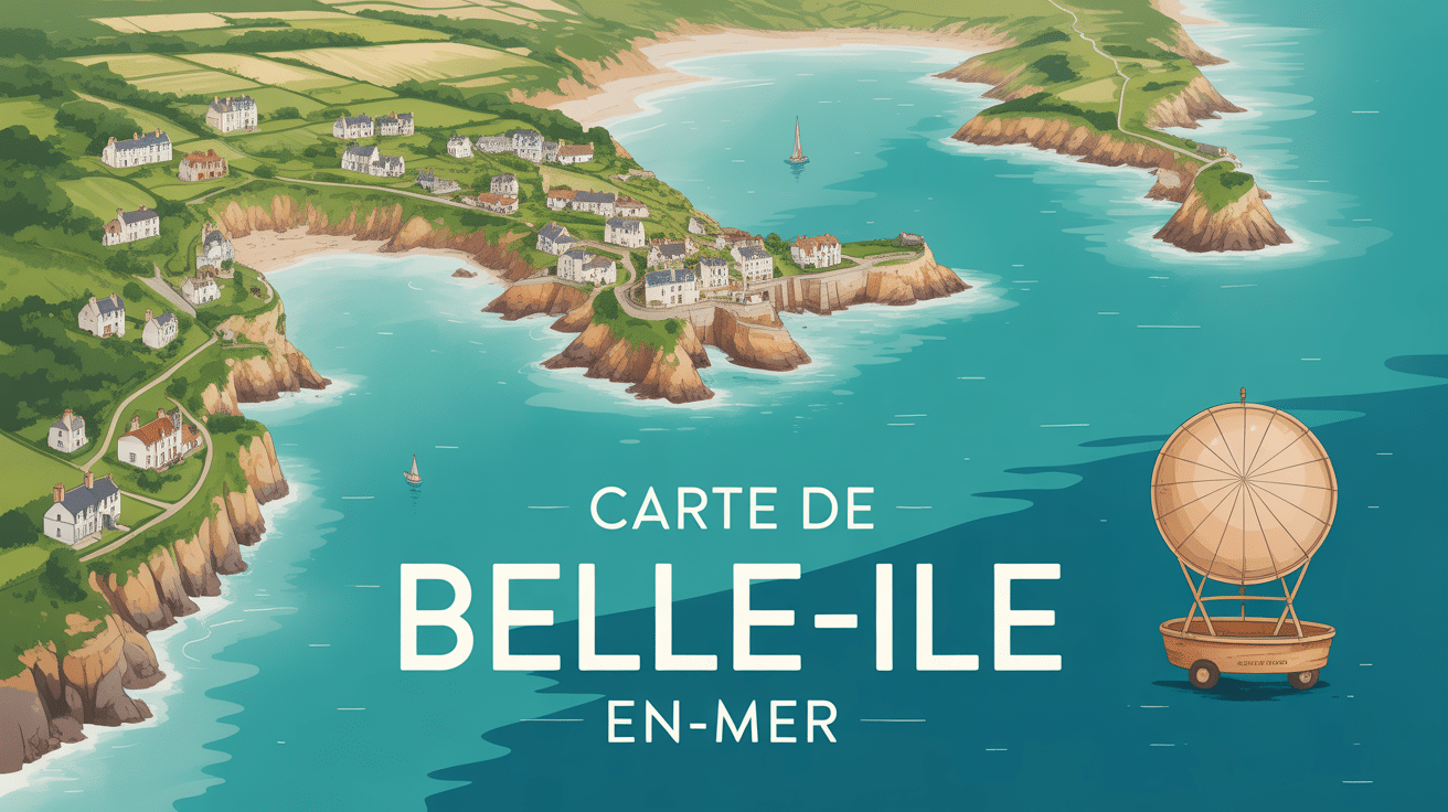carte belle ile en mer vue artistique avec villages et sentiers