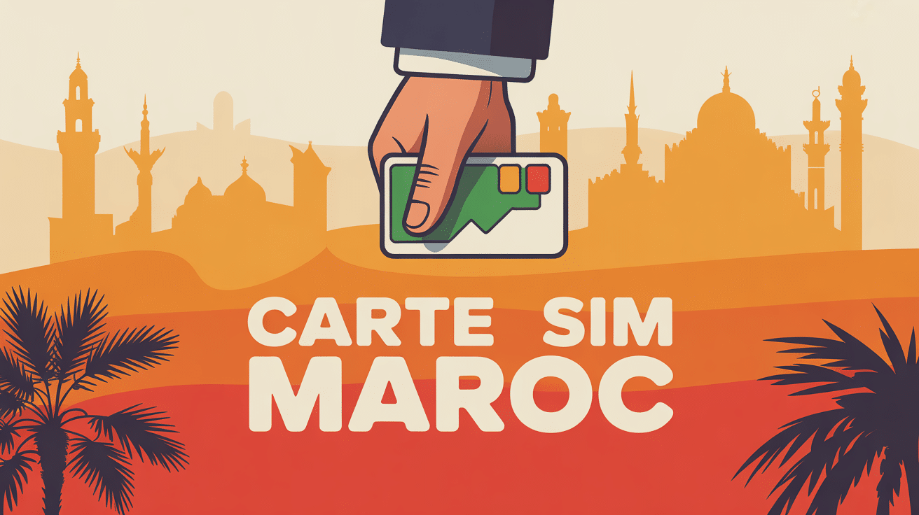 Illustration carte SIM Maroc main et monuments orientaux