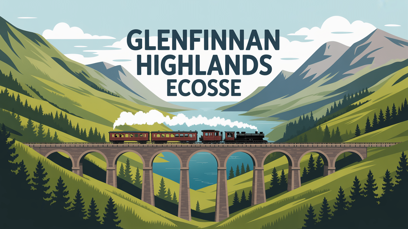 Glenfinnan Highlands viaduc train vapeur sur vallée écossaise