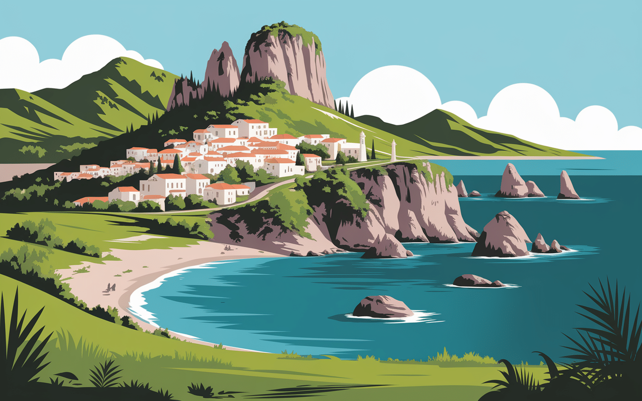 Paysage village crique île de Gozo illustration méditerranéenne