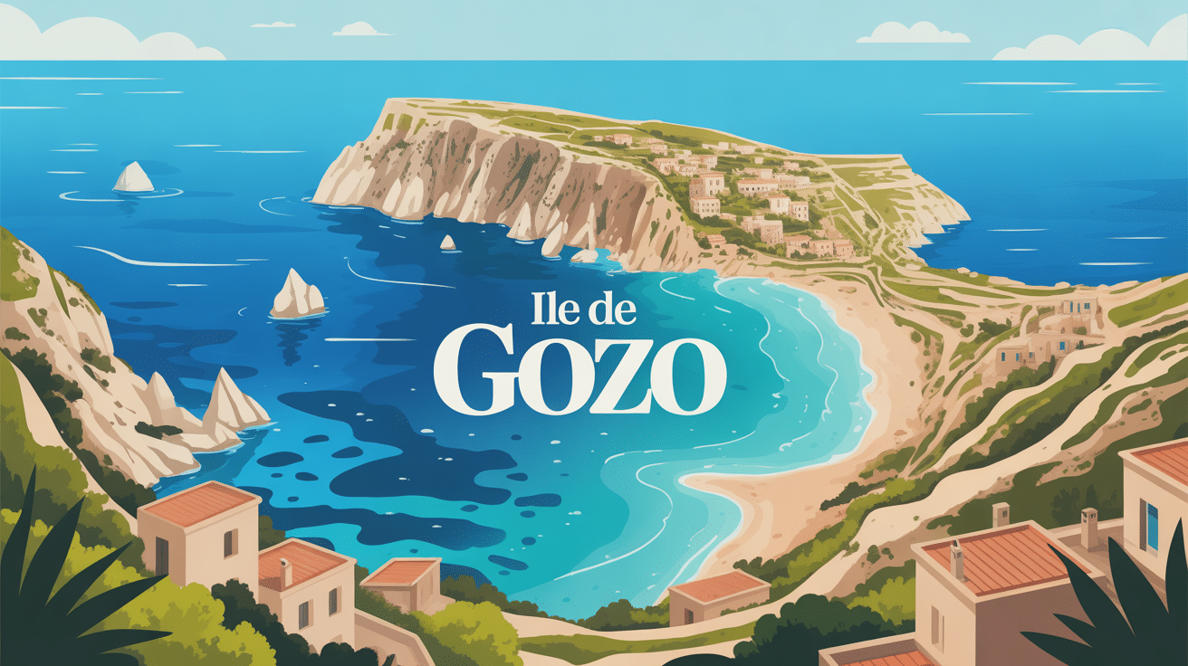 Vue aérienne de l'île de Gozo falaises criques villages