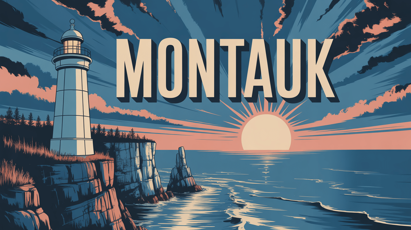 Phare Montauk sur falaises au coucher du soleil