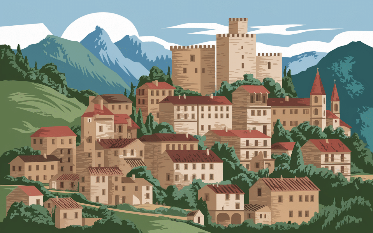 Paysage villages medieval europe perches sur collines