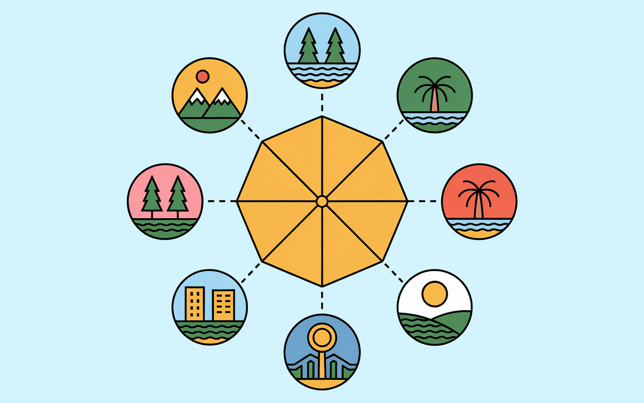 Passe de bonnes vacances choix destination boussole et icônes vacances