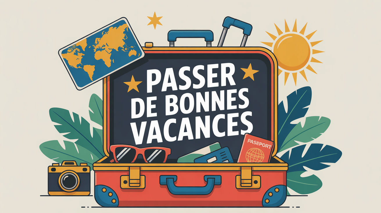 Passe de bonnes vacances valise ouverte avec éléments de voyage