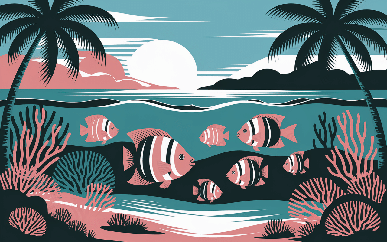 lagon rose corail tikehau atoll aquarelle