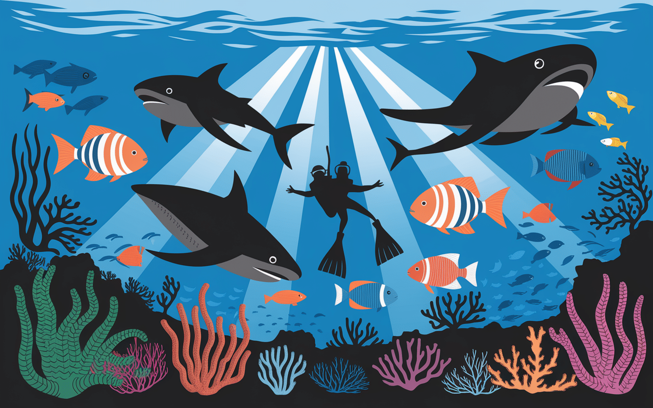 Plongeurs et faune marine Rangiroa Tuamotu