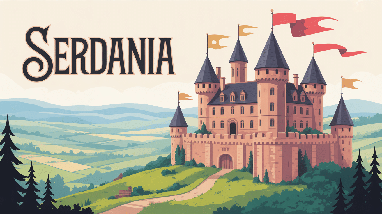 Serdania château fortifié bannières rouge or