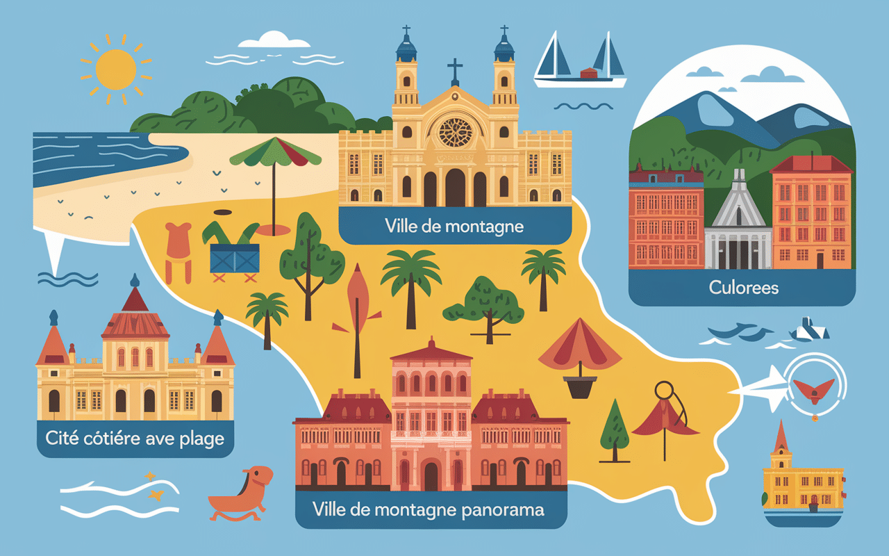 Carte illustrée ville Sicile balnéaire et historique