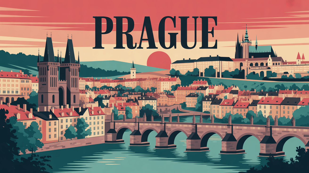 Vue panoramique de Prague avec pont et château