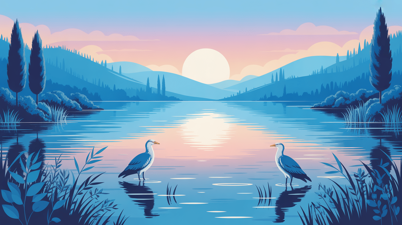 lac de la ganguise ambiance paisible collines et hérons