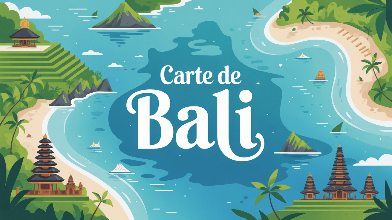 bali carte illustration île tropicale et points d'intérêt