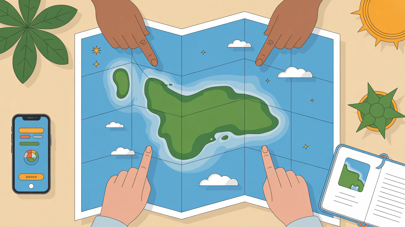 bali carte main montrant lieux applications sur table