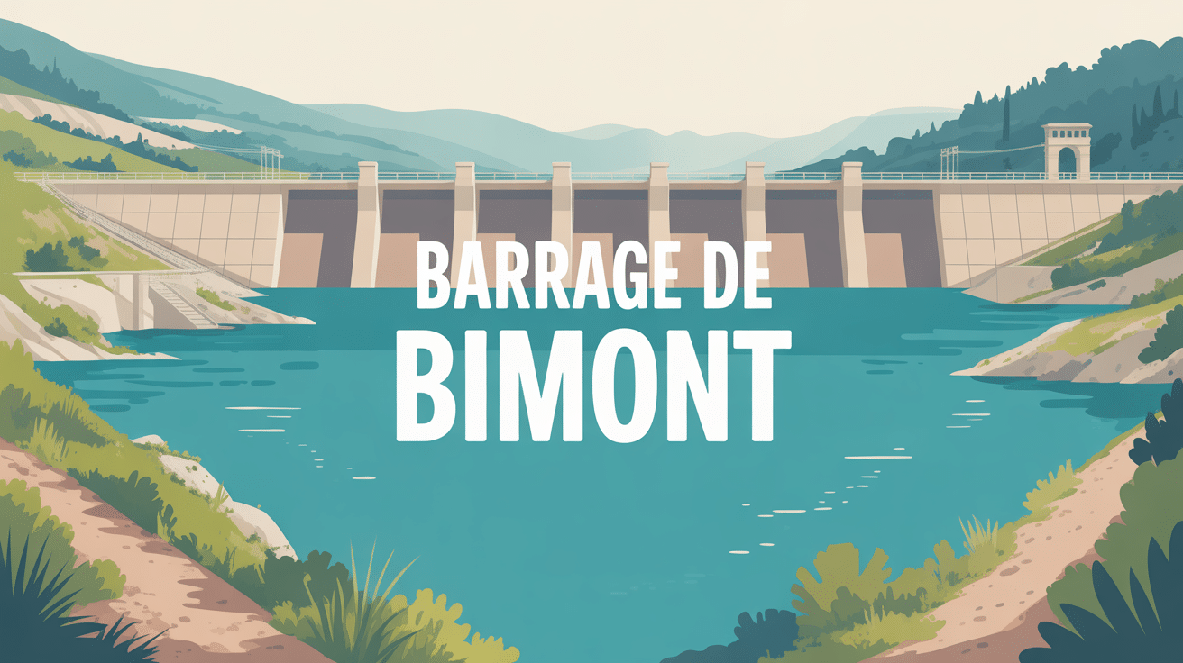 barrage de bimont vue générale avec collines et sentiers