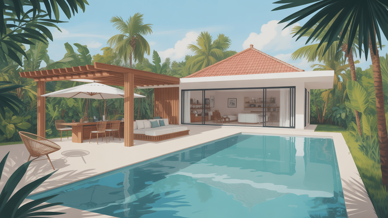Villa moderne avec piscine et palmiers à Canggu