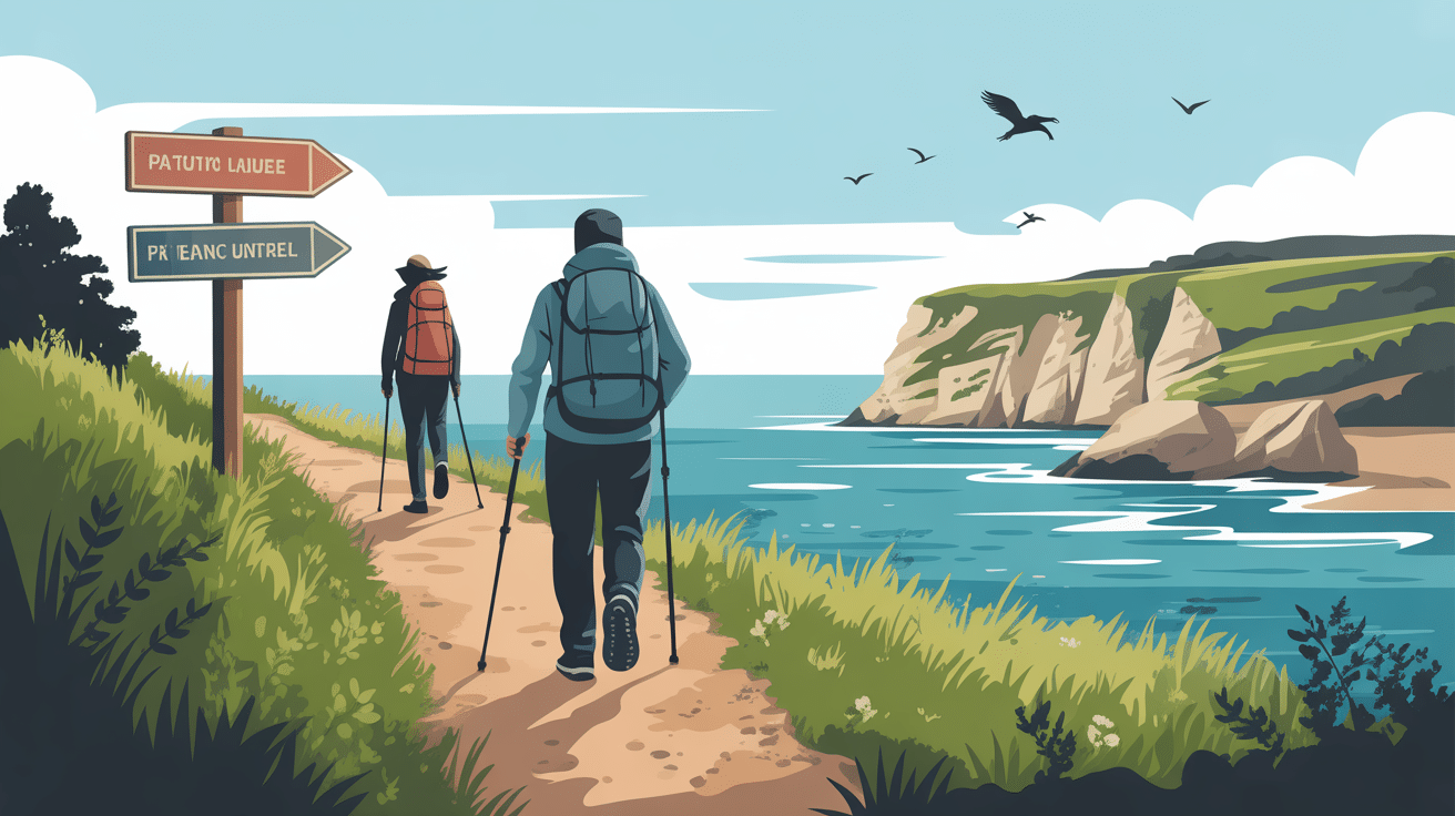 Sentier randonnée cap de la chèvre avec randonneurs