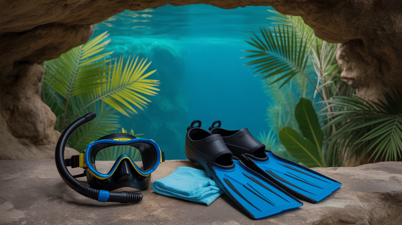 Equipement pour visite cenote mexique sur rocher