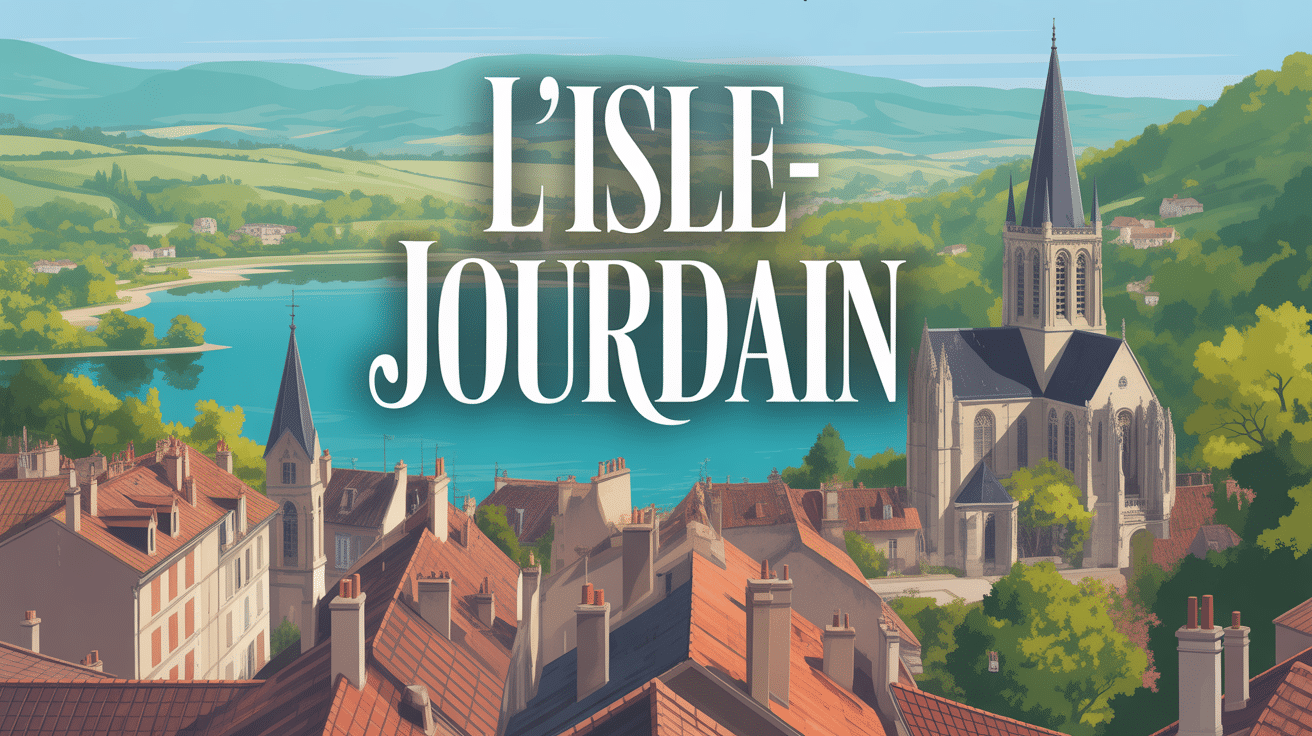 vue panoramique l isle jourdain avec lac et collines