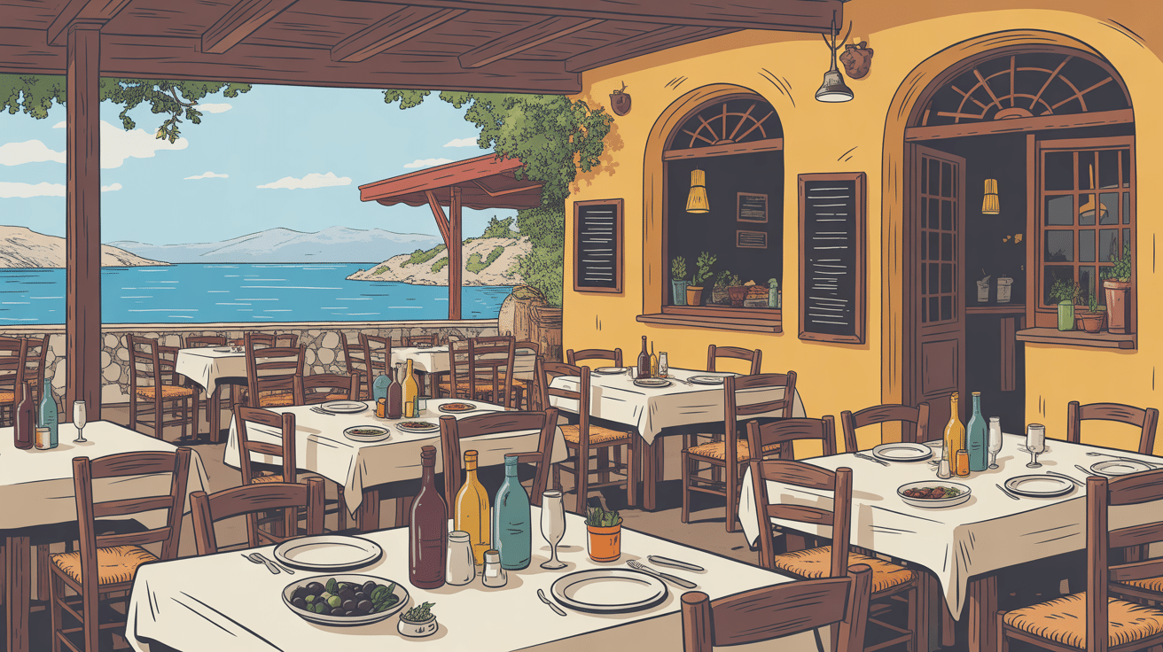 Taverne traditionnelle avec plats et artisanat à monemvasia