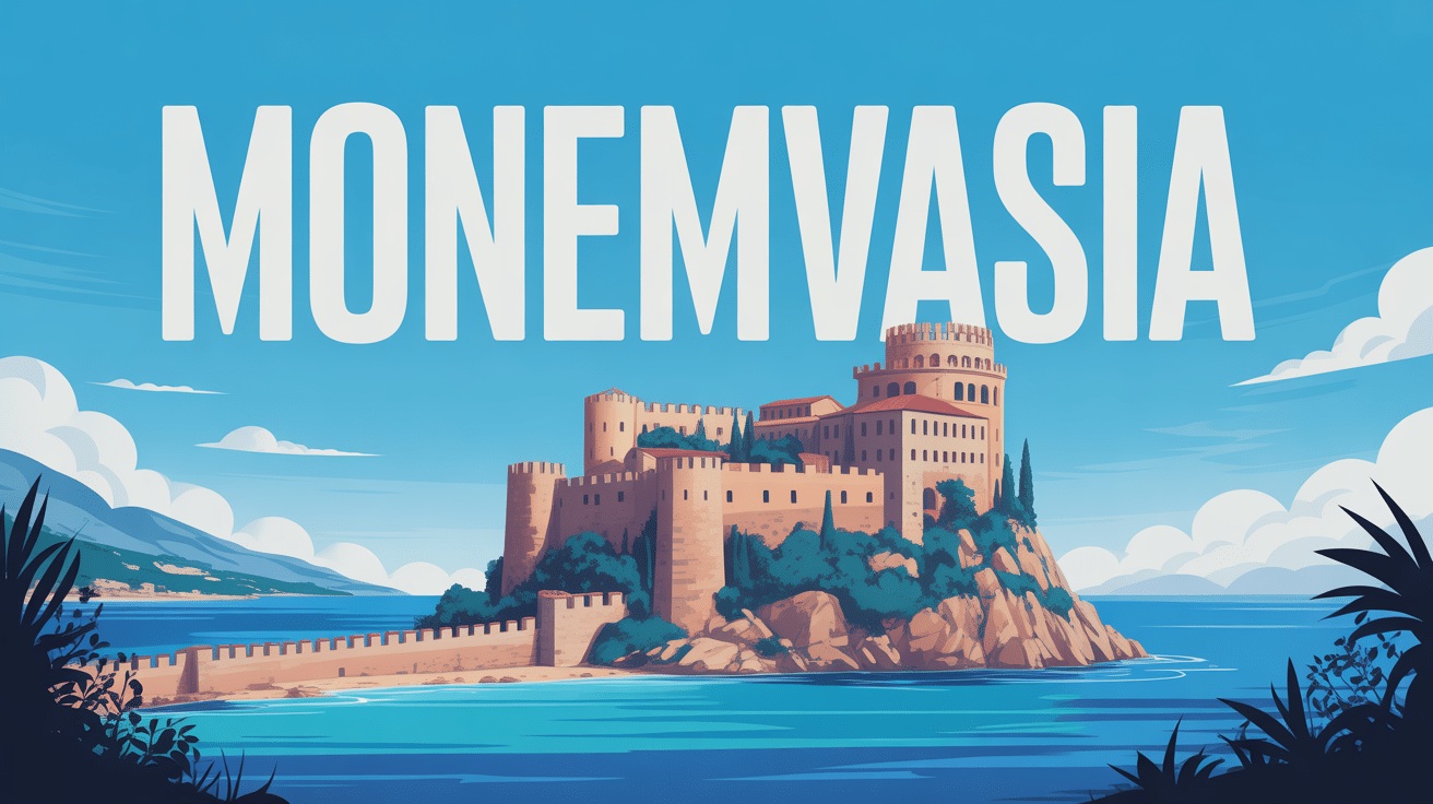 Vue panoramique de la forteresse monemvasia sur mer