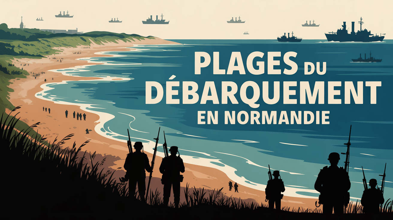 Illustration vintage plage du débarquement Normandie