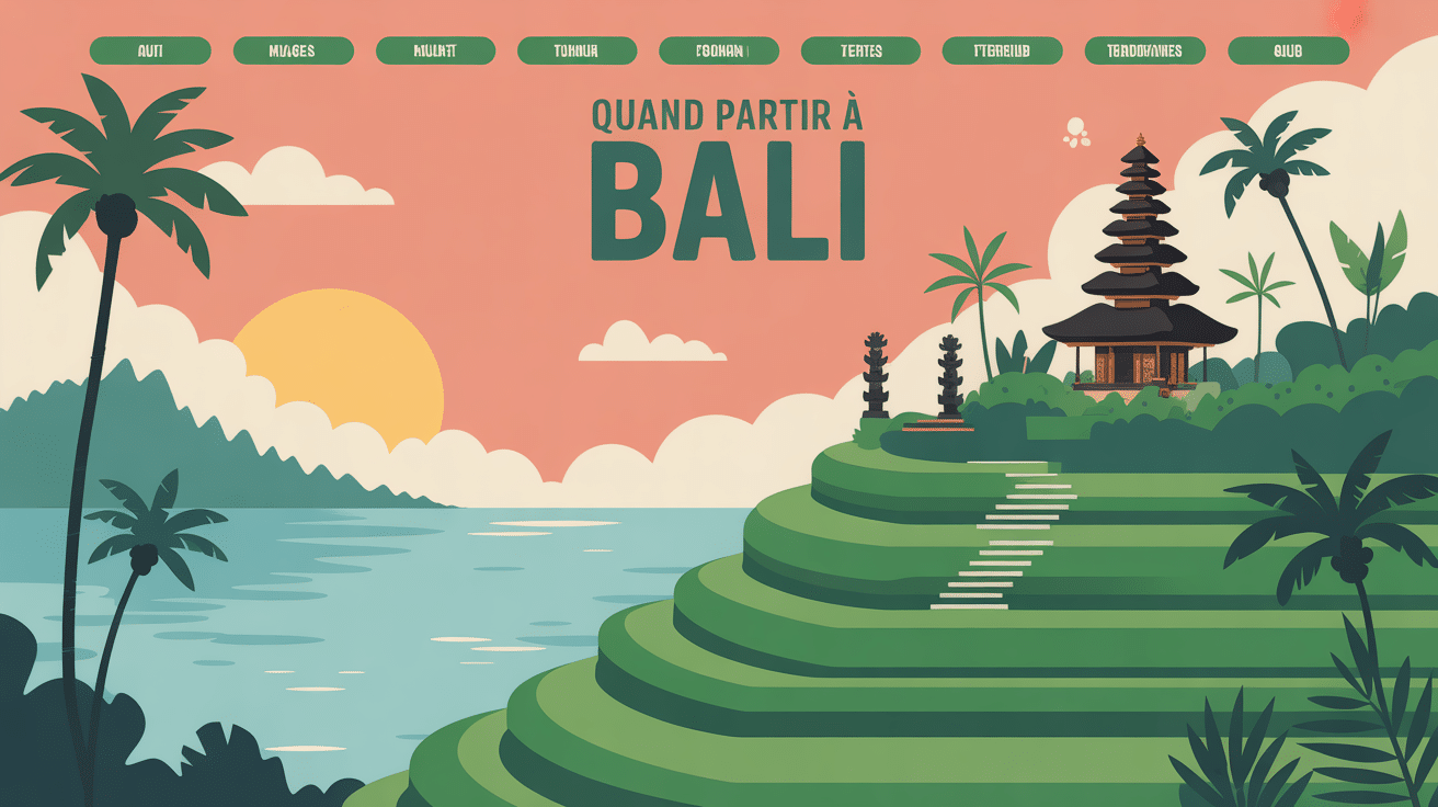 Paysage tropical, temple et calendrier quand partir à Bali