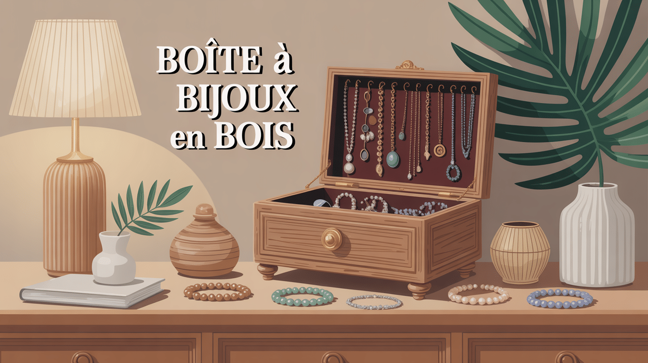 illustration boite a bijoux bois elegante avec bijoux
